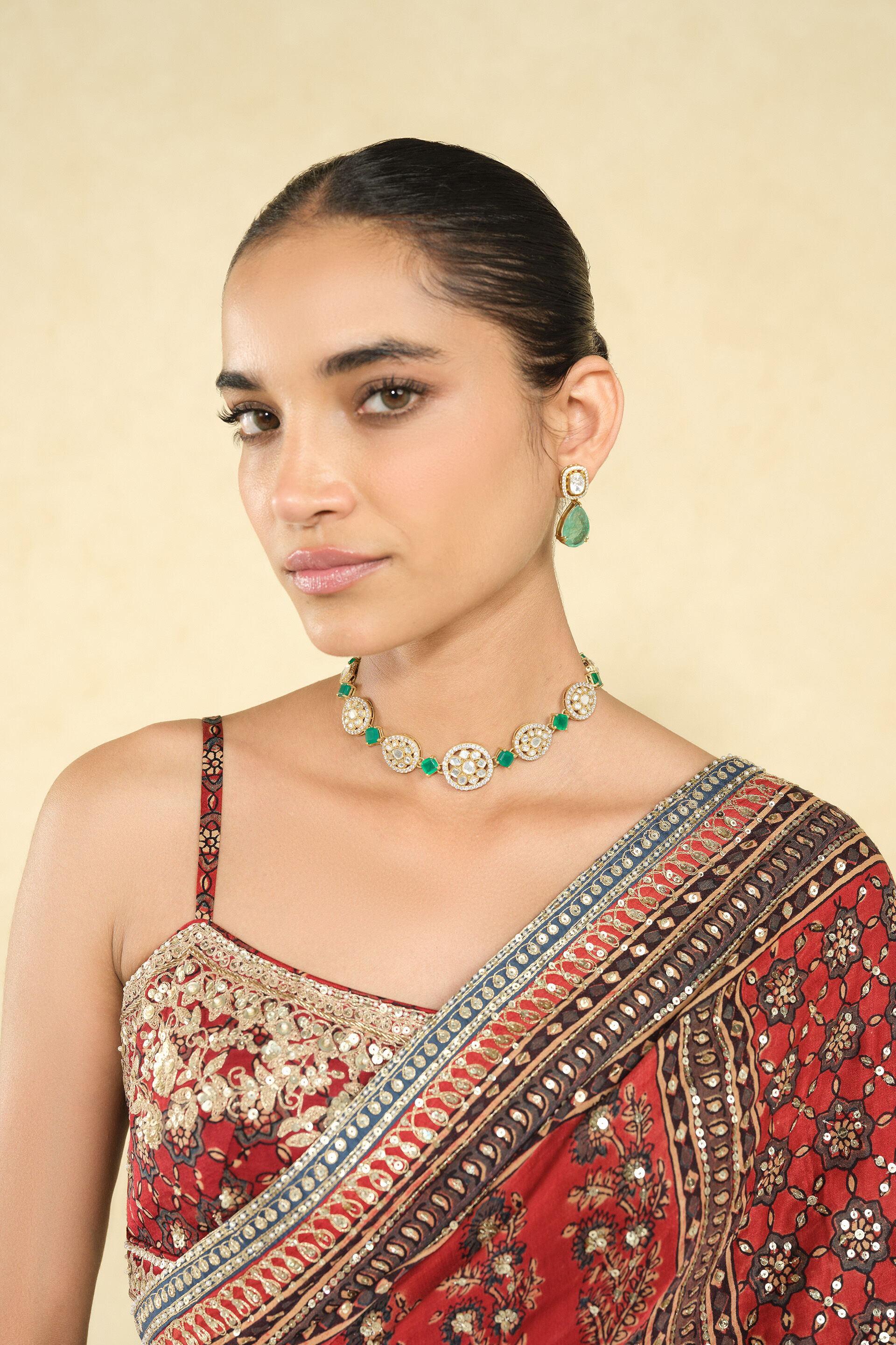 Saaj Ajrakh Hand-block Printed Silk Saree - Red, Red, image 7